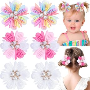 TOKUFAGU 6PCS Hair Bows for Girls, Flower Hair Clips Hair Accessories for Girls Toddler Bow with Alligator Clips for Kids Child Teens (Ice cream color)
