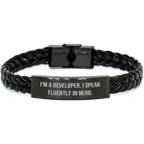 Developer's Proud Interlaced Leather Bracelet Gifts - I'm A Developer. I Speak Fluently In genius. Valentine's Unique Gifts for Developer