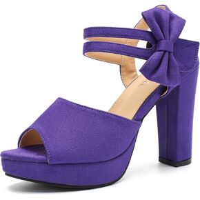fereshte Women's Bow Chunky Heel Sandals Platform Peep Toe Ankle Strap Slingback Dress Shoes