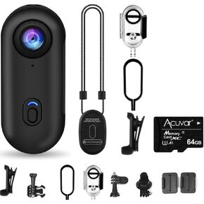 64GB FHD 1080P كاميرا جسم مصغرة ، كاميرا جسم عمل يمكن ارتداؤها ، حجم الإبهام ، كاميرا تسجيل مجانية ، كاميرا ، كاميرا محمولة مميزة في أي مكان للمشي للحيوانات الأليفة ، العمل ، السفر (أسود)