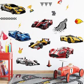 Runtoo Racing Car Wall Decals Wheels Vehicle Wall Stickers for Boys Bedroom Kids Playroom Baby Nursery