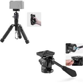 Bundle: SmallRig VT-20 Aluminum Mini Tripod with Tripod Fluid Head Pan Tilt Head with Quick Release Plate