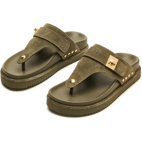 Yishaweiqi Suede Stud Platform Sandals for Women Slip On Open Round Toe Flip Flops Comfort Footbed Flatform Sandals Vacation Beach Slide Sandals