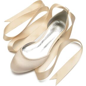 ADMLZQQ Ballet Flats Women Satin Comfortable Closed Toe Ribbon Tie Flats Shoes for Bride Round Toe Prom Evening Bridal Party Dress Flats