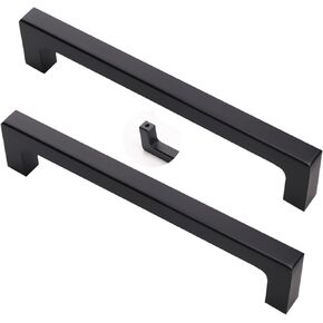 Cupboard Handles,Aluminum Alloy Kitchen Cabinet Door Handle,2 Packs Cabinet Pulls Solid Aluminium Alloy Drawer Knobs Black Shoe Cabinet Cupboard Handles Square Kitchen Door Levers for Bathroom,Closet,