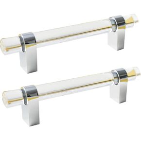 Cupboard Handles,Aluminum Alloy Kitchen Cabinet Door Handle,2 Packs Cabinet Pulls Transparent Acrylic Handle Cupboard Handles Crystal pulls Drawer Knobs Brass,Kitchen Door Levers for Bathroom,Closet,W