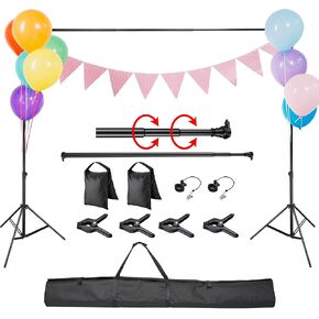 AW 9.5x10 Ft Photo Backdrop Stand Telescopic Crossbar Support System with 1x Carry Bag 12x Muslin Clips 8X Clamps for Photo Video Photography Studio Party Classroom Stage for Puppets