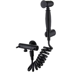 Black HandheldToilet Sprayer Dual Handle BathroomSprayer Set with Single Cold Water Wall Mounted Water Baby Cloth Diaper Sprayer with 1.5M Spring Hose