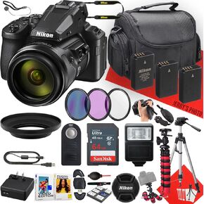 Nikon COOLPIX P950 Digital Camera with NIKKOR 24-2000mm Lens + 64GB Memory + 2PC Extra Battery + Remote Control + Filters + Slave Flash + Tripod + More (29pc Bundle)