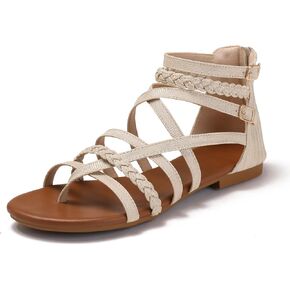 Women's Summer Strappy Flat Sandals Ankle Strap Gladiator Shoes Open Toe Sparkly Straps Dressy Fisherman Thong Sandals for Walking Beach Vacation
