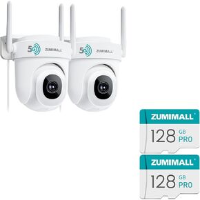 ZUMIMALL 5MP 5G Security Camera Outdoor Wired, 2Pack Outdoor Security Camera with 360° PTZ, 128GB SD Card for Security Cameras