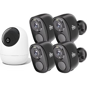 حزمة كاميرا أمان لاسلكية من Rraycom 5-Pack (4 في الهواء الطلق + 1 داخلي)-2K مزدوج النطاق 5G/2.4G Wi-Fi ، الكشف عن حركة الذكاء الاصطناعي ، رؤية ليلية ملونة ، 360 درجة عموم وميل ، صوت ثنائي الاتجاه ، Alexa متوافق ، سحابة & s