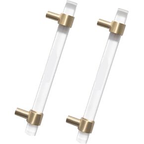 Cupboard Handles,Aluminum Alloy Kitchen Cabinet Door Handle,2 Packs Cabinet Pulls Transparent Acrylic Handle Crystal pulls Drawer Knobs Brass,Cupboard Handles Kitchen Door Levers for Bathroom,Closet,W