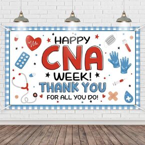 CNA Week Banner Backdrops Decorations Gifts We Appreciate You Thank You Sign Photography Background Photo Booth Prop Indoor Outdoor Party Supplies Decor 70.8x43.3 Inch