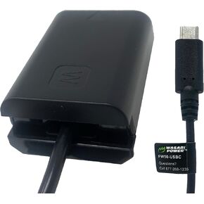WASABI Power DCC-FW50 DUMMENT DC DC مع إدخال USB-C لـ Sony AC-PW20 NP-FW50 و Sony Alpha A7R II A7S II A37 A55 A6000 A6100 A6300 A6400 A6500 NEX-5 NEX-6 NEX-7 RX10 III III III III