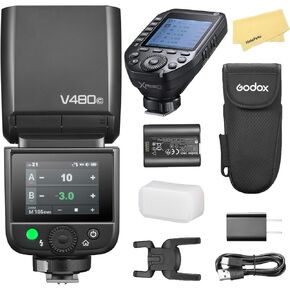 Godox V480C V480 C TTL Camera Flash مع Godox Xproii-C Flash Trigger لـ Canon Camera Flash Speedlite Light ، 2.4G HSS 1/8000S ، 650 وميض كامل ، GN50،7.2V/2200MAH LI-ION BUTTION