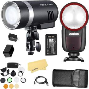 Godox V1 U V1-CU V1CU Camera Flash with Godox AD300 Pro Outdoor Flash+AK-R1 Accessories Kit for Canon Cameras,76Ws 2.4G TTL 1/8000 HSS,480 Full Power Shots,1.5s Recycle Time,2980mAh Li-ion Battery