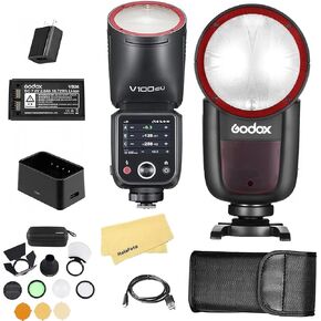 Godox V1 V1-CU V1C U Camera Flash with Godox V100 CU +AK-R1 Accessories Kit for Canon Cameras,76Ws 2.4G TTL 1/8000 HSS,480 Full Power Shots,1.5s Recycle Time,2980mAh Li-ion Battery
