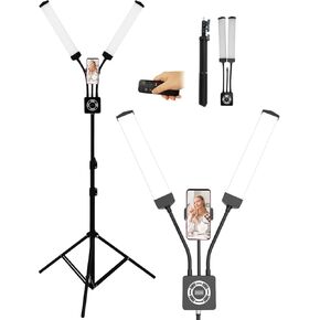 Zunate LED Video Light with Stand Tripod, 40W Double Arms Beauty Light, Dimmable 3200-5600K Floor Lamp for Eyelash Extensions with Phone Holder, Portable Tattoo Lash Light for Makeup
