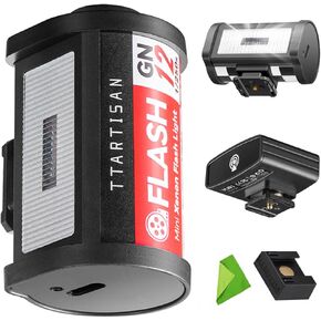 TTARTISAN M01 Mini Speedlite Camera Flash with J01 Wireless Flash Trigger, Range 3m, GN12, 5600K ±200K, Built-in Battery, 4 Power Levels, Hot Shoe Fill Light for Canon, Fuji, Sony, Nikon, Leica
