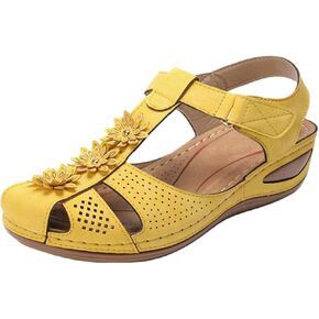 Wedge Sandals for Women Closed Toe Comfortable with Massage Function Outdoor Platform Orthotic Slippers Arch Support Shoes Orthopedic Dressy Summer Buckle Ankle Strap Espadrilles