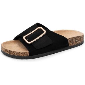 Alpine Swiss Heidi Womens Slide Sandals Cork Footbed Casual Slides Flat Sandals For Women Adjustable Buckle Comfortable Summer Beach Sandals