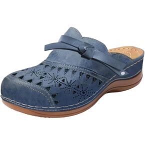 Clogs for Women Wide Width Wedge Sandals Hollow Out Closed Toe Slip On Slippers Arch Support Outdoor Beach Comfort Orthopedic Soft Footbed Leather Mules Shoes Vintage Breathable Platform