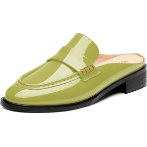WAYDERNS Mules for Women Low Block Heel Closed Round Toe Patent Slip on Backless Mules Shoes Comfortable Casual Classic Shopping Dating Party Slides Loafer Shoes 1.4 Inch