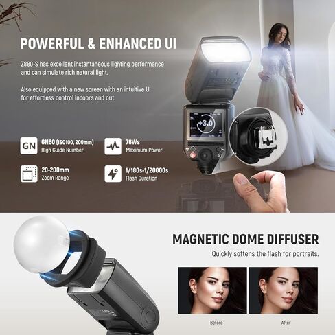 Neewer Z880-C 76WS 2.4G TTL Flash Speedlite متوافق مع Canon ، Diffuser والمحول ، واجهة المستخدم المطورة ، مصباح النمذجة ، TTL/M مفتاح سريع ، GN60 1/8000S HSS in Saudi Arabia