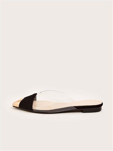 OYOANGLE Women's Metallic Transparent PVC Pointed Toe Flat Shoes Slip On Casual Outdoor Flat Mules in Kuwait