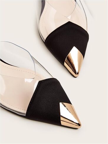 OYOANGLE Women's Metallic Transparent PVC Pointed Toe Flat Shoes Slip On Casual Outdoor Flat Mules in Kuwait