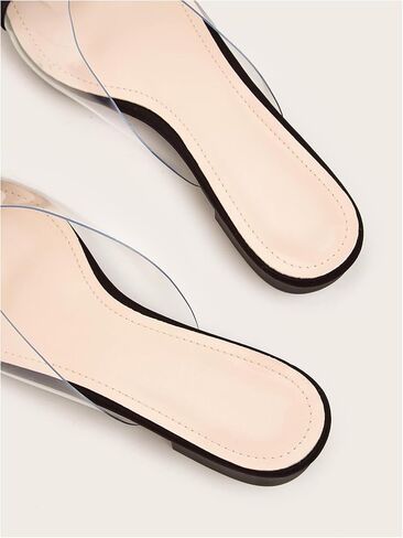 OYOANGLE Women's Metallic Transparent PVC Pointed Toe Flat Shoes Slip On Casual Outdoor Flat Mules in Kuwait