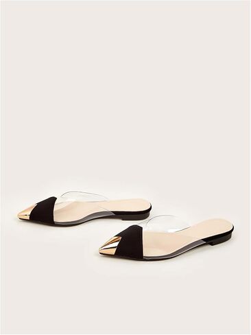 OYOANGLE Women's Metallic Transparent PVC Pointed Toe Flat Shoes Slip On Casual Outdoor Flat Mules in Kuwait
