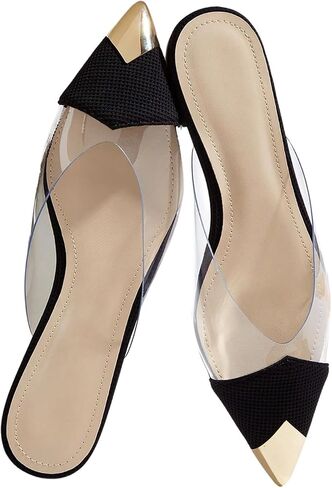 OYOANGLE Women's Metallic Transparent PVC Pointed Toe Flat Shoes Slip On Casual Outdoor Flat Mules in Kuwait