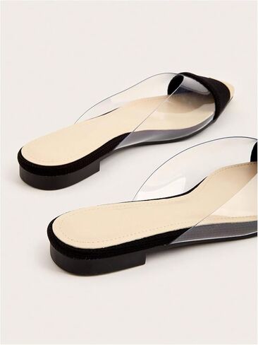 OYOANGLE Women's Metallic Transparent PVC Pointed Toe Flat Shoes Slip On Casual Outdoor Flat Mules in Kuwait