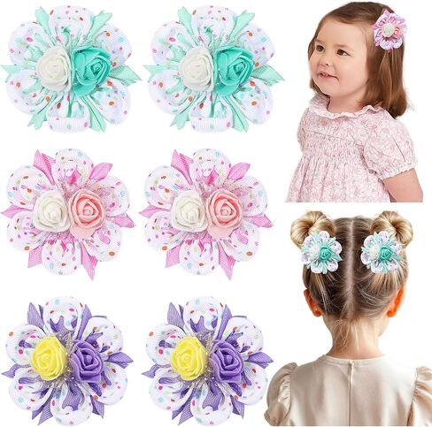 TOKUFAGU 6PCS Hair Bows for Girls, Flower Hair Clips Hair Accessories for Girls Toddler Bow with Alligator Clips for Kids Child Teens (Ice cream color) in Saudi Arabia