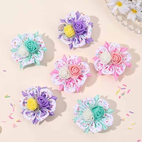 TOKUFAGU 6PCS Hair Bows for Girls, Flower Hair Clips Hair Accessories for Girls Toddler Bow with Alligator Clips for Kids Child Teens (Ice cream color) in Saudi Arabia