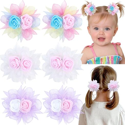 TOKUFAGU 6PCS Hair Bows for Girls, Flower Hair Clips Hair Accessories for Girls Toddler Bow with Alligator Clips for Kids Child Teens (Ice cream color) in Saudi Arabia