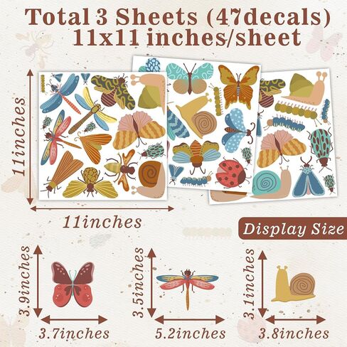 Cute Insect Wall Decals Cartoon Insects Stickers Small Animal Butterfly Dragonfly Snail Bug Decals Nursery Decor Peel and Stick Watercolor Boho Wall Stickers for Kids Room Baby Bedroom in Saudi Arabia