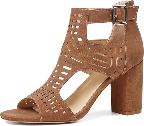 LinnOaks Heeled Sandals For Women 2025 Chunky Open Toe Bohemian Cutout Block Heel Summer Dressy Sandals in Saudi Arabia