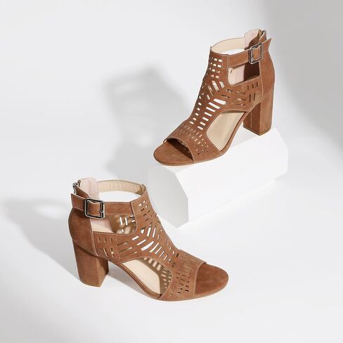 LinnOaks Heeled Sandals For Women 2025 Chunky Open Toe Bohemian Cutout Block Heel Summer Dressy Sandals in Saudi Arabia