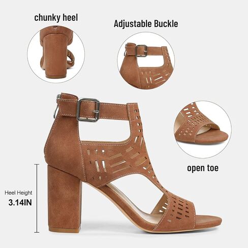 LinnOaks Heeled Sandals For Women 2025 Chunky Open Toe Bohemian Cutout Block Heel Summer Dressy Sandals in Saudi Arabia