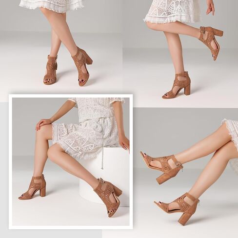LinnOaks Heeled Sandals For Women 2025 Chunky Open Toe Bohemian Cutout Block Heel Summer Dressy Sandals in Saudi Arabia
