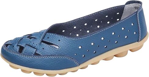 Womens Orthopedic Loafers in Breathable Leather Comfortable Hollow Soft Flats Sandals Summer Casual Slip-On Shoes Cutout Sole Slide Sports 2025 Comfort Sandals Out Round Toe Fashion Loafer in Saudi Arabia