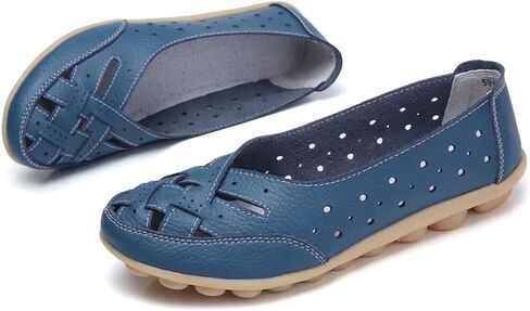 Womens Orthopedic Loafers in Breathable Leather Comfortable Hollow Soft Flats Sandals Summer Casual Slip-On Shoes Cutout Sole Slide Sports 2025 Comfort Sandals Out Round Toe Fashion Loafer in Saudi Arabia