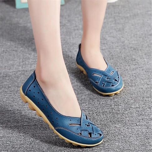 Womens Orthopedic Loafers in Breathable Leather Comfortable Hollow Soft Flats Sandals Summer Casual Slip-On Shoes Cutout Sole Slide Sports 2025 Comfort Sandals Out Round Toe Fashion Loafer in Saudi Arabia