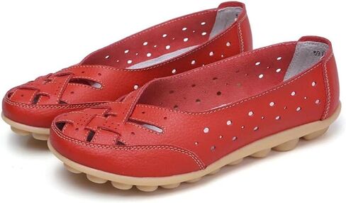Womens Orthopedic Loafers in Breathable Leather Comfortable Hollow Soft Flats Sandals Summer Casual Slip-On Shoes Cutout Sole Slide Sports 2025 Comfort Sandals Out Round Toe Fashion Loafer in Saudi Arabia