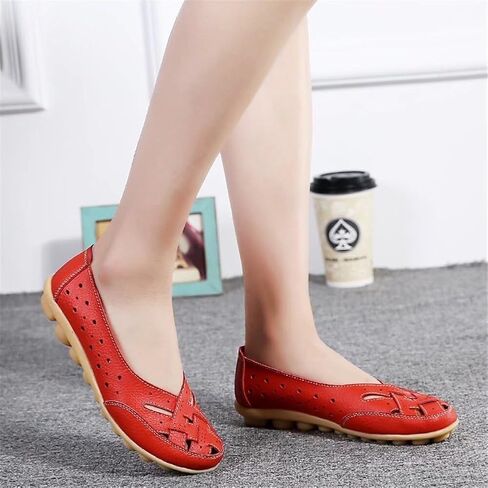 Womens Orthopedic Loafers in Breathable Leather Comfortable Hollow Soft Flats Sandals Summer Casual Slip-On Shoes Cutout Sole Slide Sports 2025 Comfort Sandals Out Round Toe Fashion Loafer in Saudi Arabia