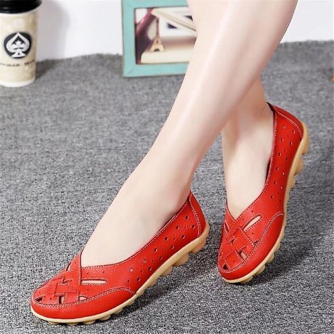 Womens Orthopedic Loafers in Breathable Leather Comfortable Hollow Soft Flats Sandals Summer Casual Slip-On Shoes Cutout Sole Slide Sports 2025 Comfort Sandals Out Round Toe Fashion Loafer in Saudi Arabia