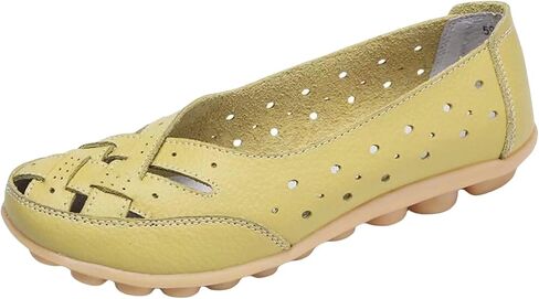 Womens Orthopedic Loafers in Breathable Leather Comfortable Hollow Soft Flats Sandals Summer Casual Slip-On Shoes Cutout Sole Slide Sports 2025 Comfort Sandals Out Round Toe Fashion Loafer in Saudi Arabia